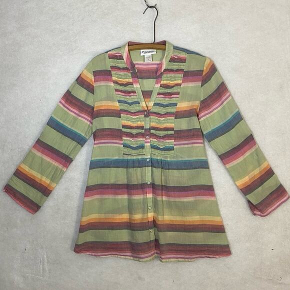 POTPOURRI Brand Striped Pleated Tunic Top Womens Size S - Picture 1 of 10